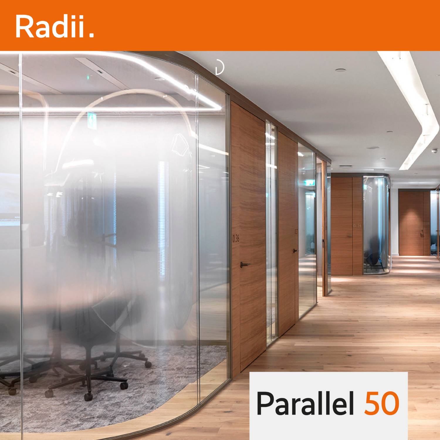 Radii | Parallel 50 | 50mm Relocatable Acoustic Frameless Double Glazed Partition Glass Partition Panel System
