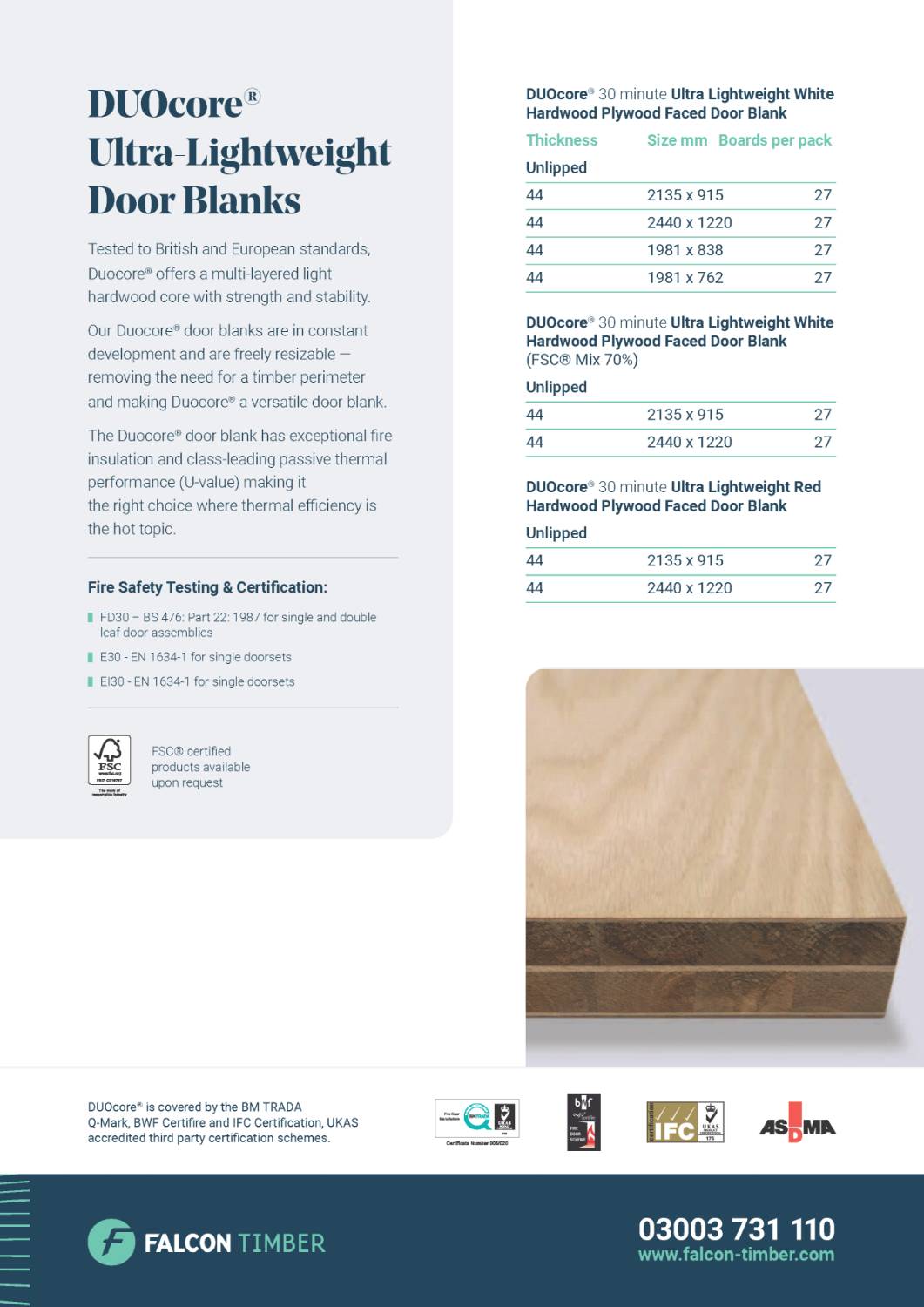 Duocore 44 mm FD30 Ultra Lightweight Fire Door - Solid Timber Fire Door