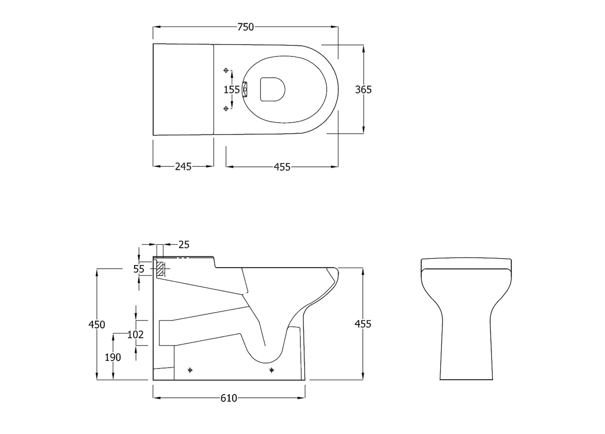 Chartham Rimless 750 Projection Back to Wall WC