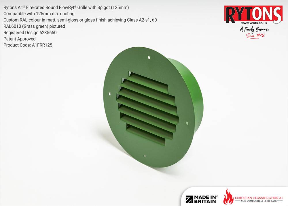 Rytons A1® Fire-rated Round FlowRyt® Grilles with Spigots