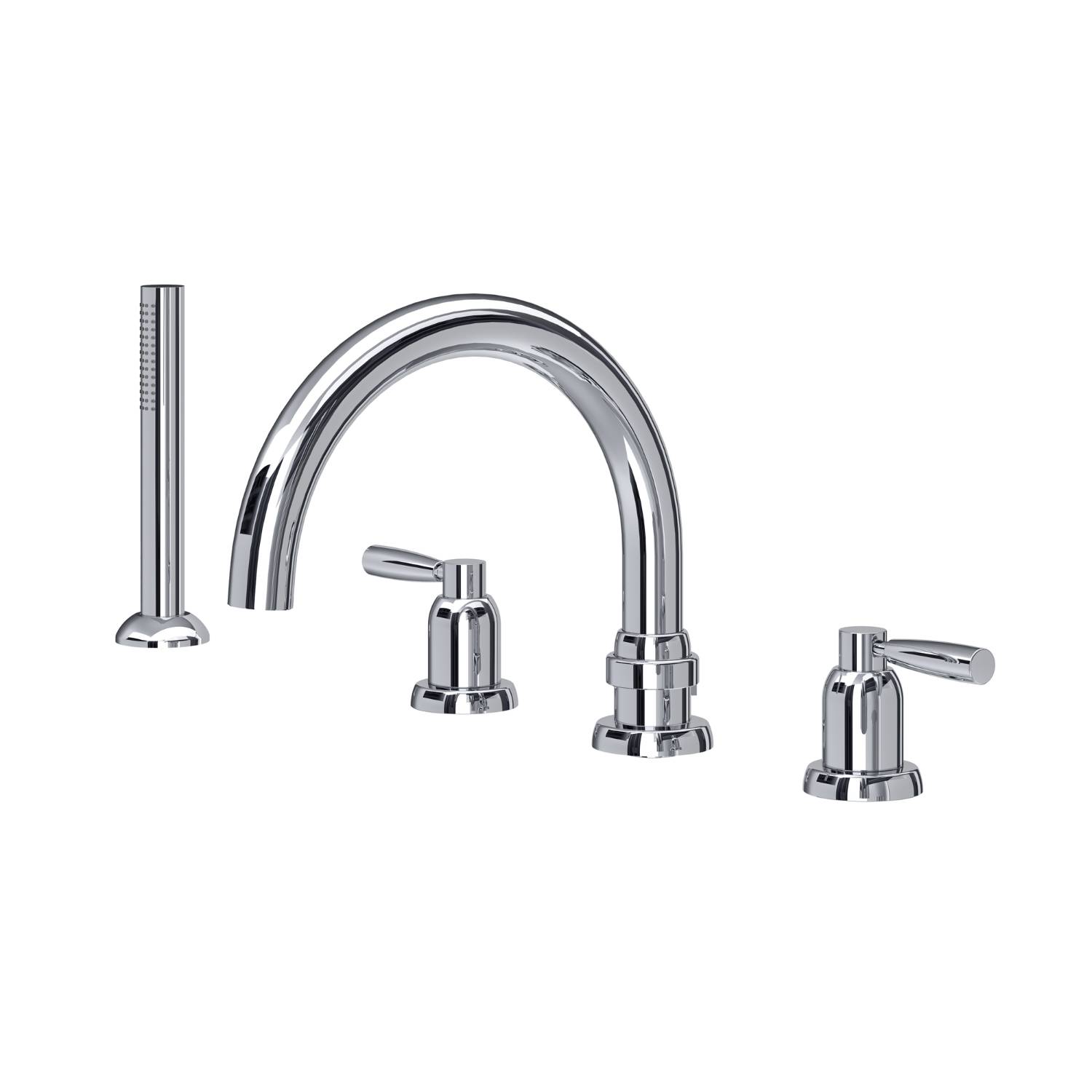 Langbourn Four-Hole Deck-Mounted Bath Set With Tubular Spout, Lever Handles And Handshower - Bath Tap