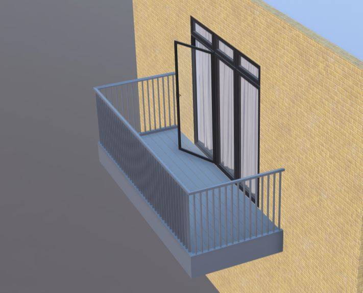 Rectangular Vertical Bar Glide-On Cassette Balcony with Fascia Covering Bars