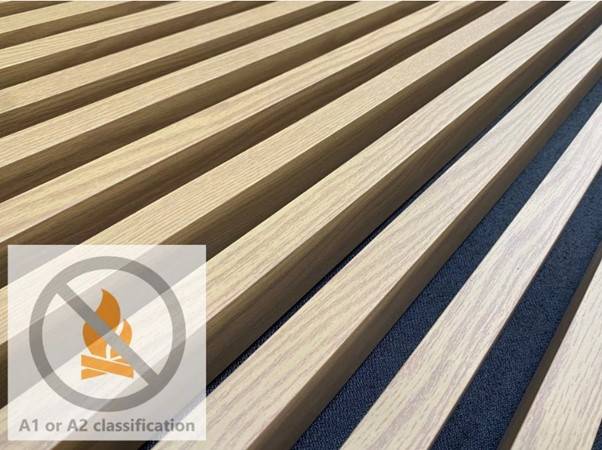 Suspended Ceilings (Non-Combustible) in Aluminium TIMBER EFFECT A1 & A2 Rated Fire Classifications -  Fire Resistant Wood Effect Panels