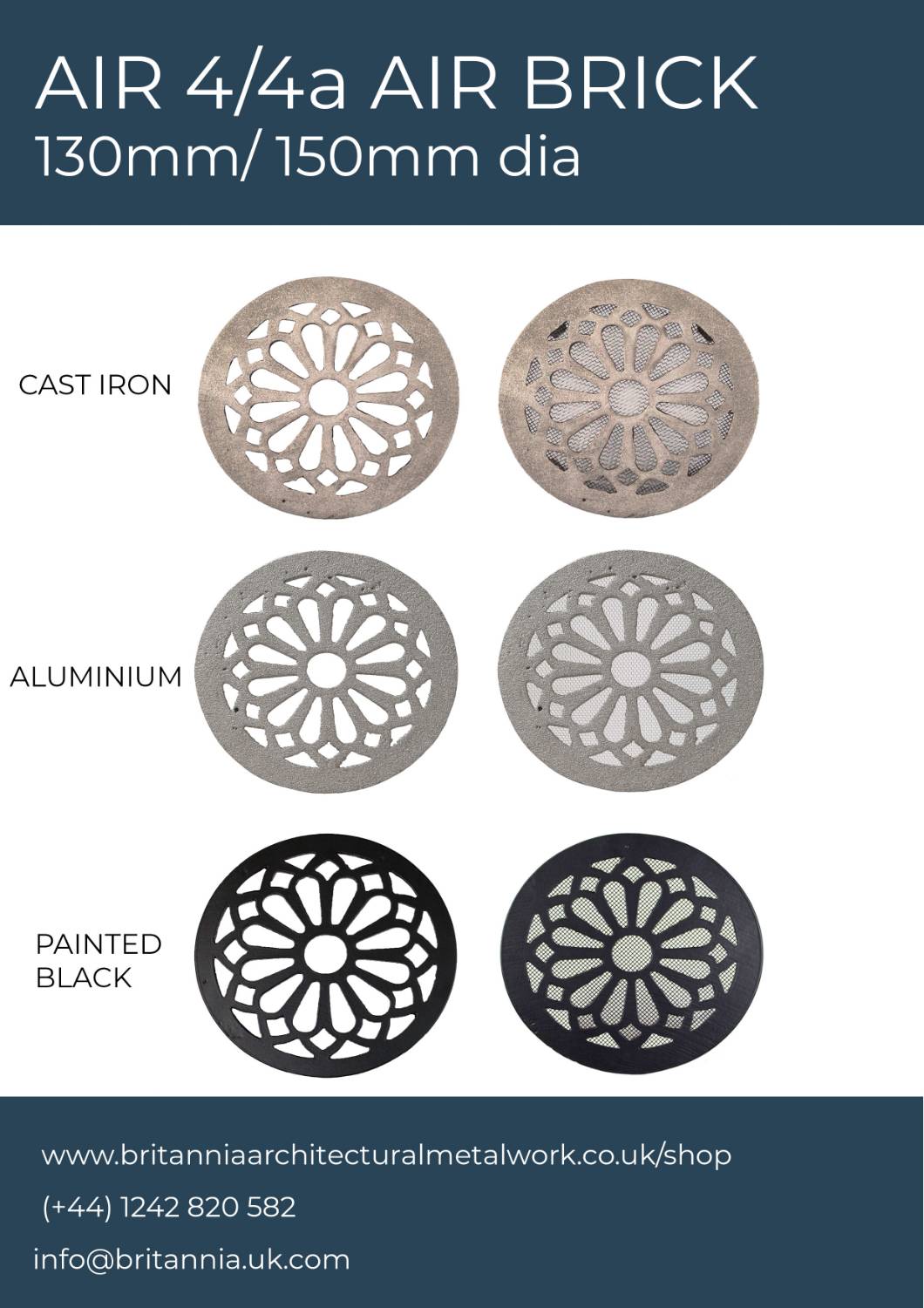 Air Bricks - Circular cast iron and aluminium. External or internal ventilation airbrick. - Cast Iron and Aluminium Air Bricks