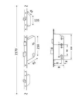 StarTec Multi-Point Lock - 2 Hookbolts (HUKP-0103-52) - Door lock