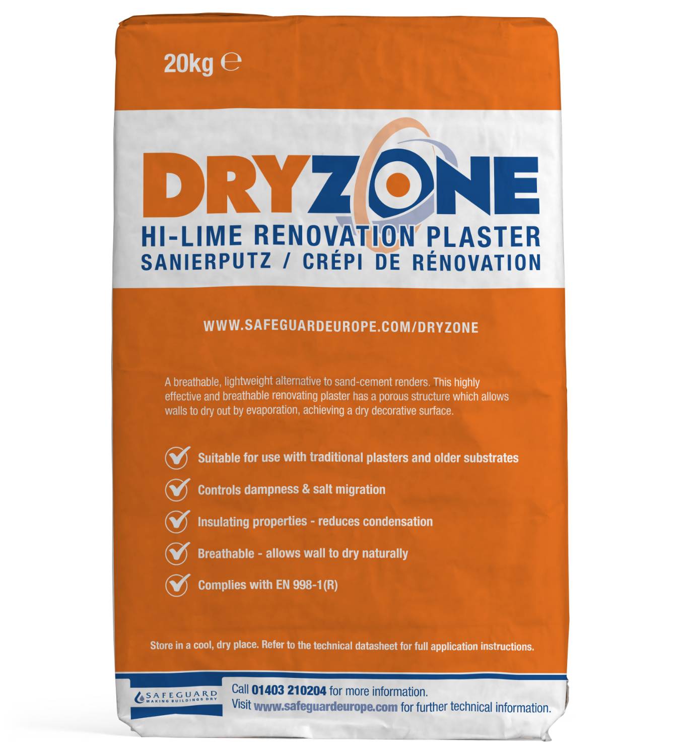 Dryzone Renovation Plaster (Hi Lime) - Breathable Plaster for Salt and Damp Contaminated External and Internal Walls