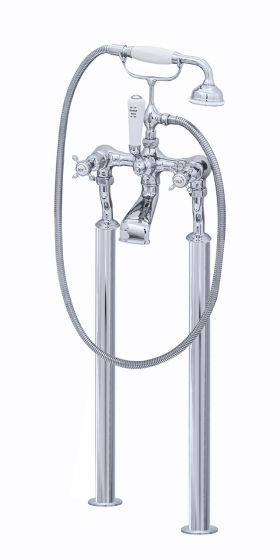 Traditional Floor-Mounted Bath Shower Mixer With Handshower & Hose With Lever Or Crosstop Handles  - Bath Shower Mixer
