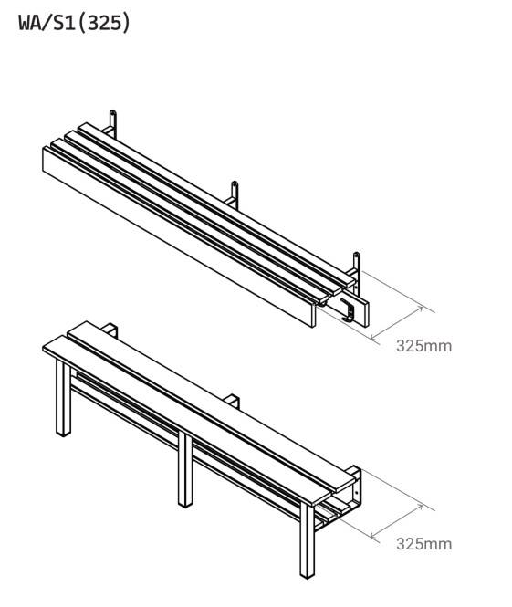 Wall And Floor Fixed Cloak Room Benching With Shoe Shelf, Peg Rail And Shelf Over (WAS1 Series)