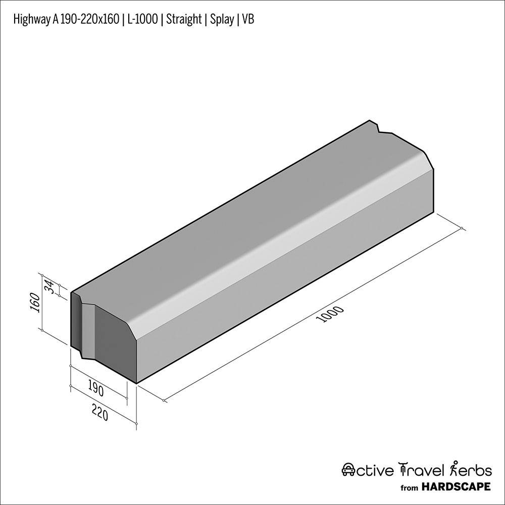 Active Travel Kerb - Highway A - 190-220 - Concrete Kerb