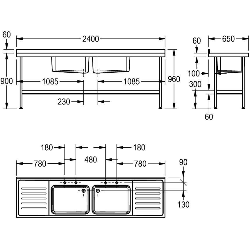 Catering Sink - Midi Double Bowl (Double Drainer)