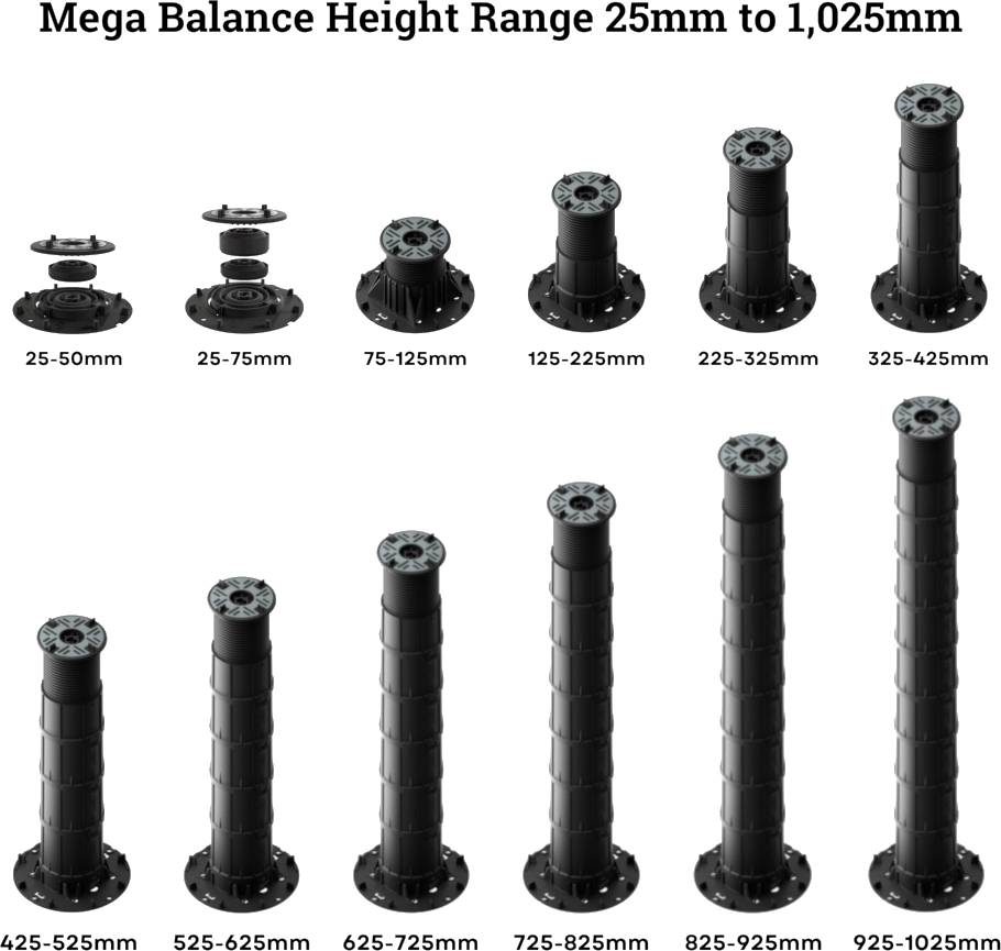 Adjustable Pedestal for Decking, Paving & Rail System - WB Heavy Duty Mega Balance