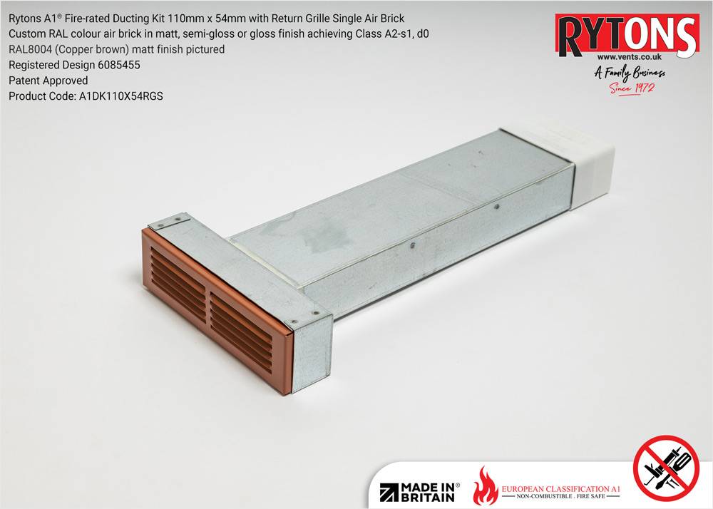 Rytons A1® Fire-rated Straight Ducting Kit 110 x 54 mm with Single Air Brick