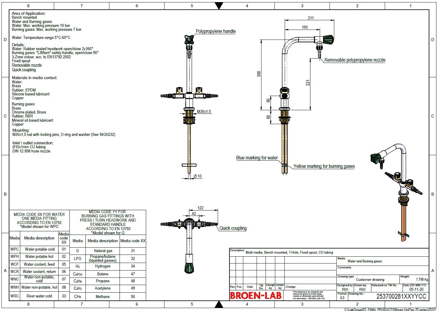 Table Mounted Laboratory Combination Water and Burning Gas Tap