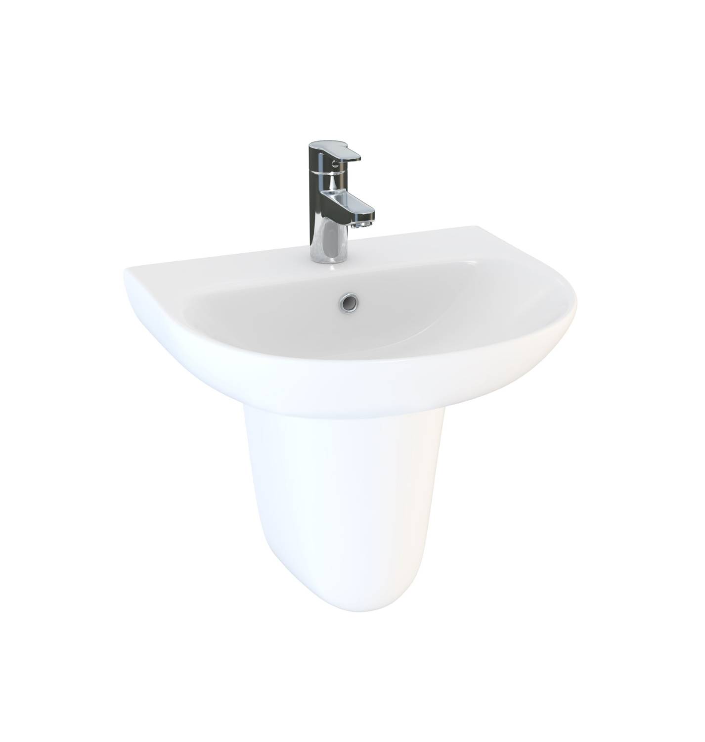 Cleo Round 55cm Basin 1 Tap Hole with Cleo Semi Pedestal