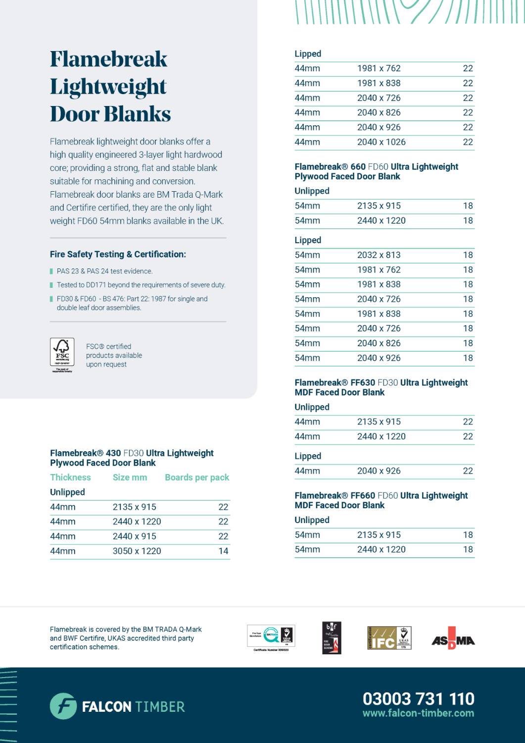 Flamebreak MDF Faced 44 mm FD30 Lightweight - Fire Door  - Timber Fire Door