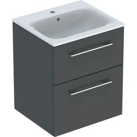 Geberit Selnova Square Set Of Vanity Basin, Slim Rim, With Cabinet, Two Drawers
