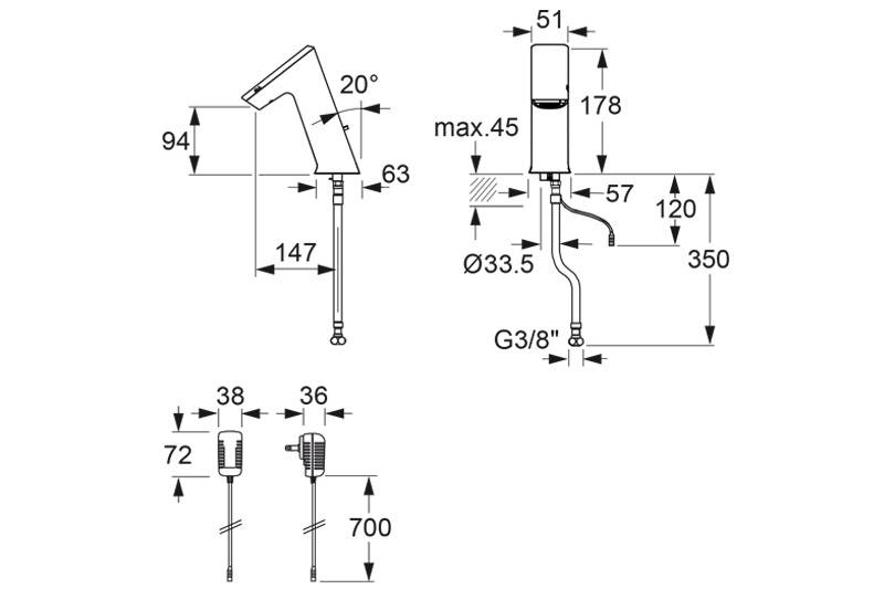 CONTI+ Ultra Lavatory Faucets - GM Range (Medium) with IR Sensor, G1/2 - Touchless, Electronically Controlled 