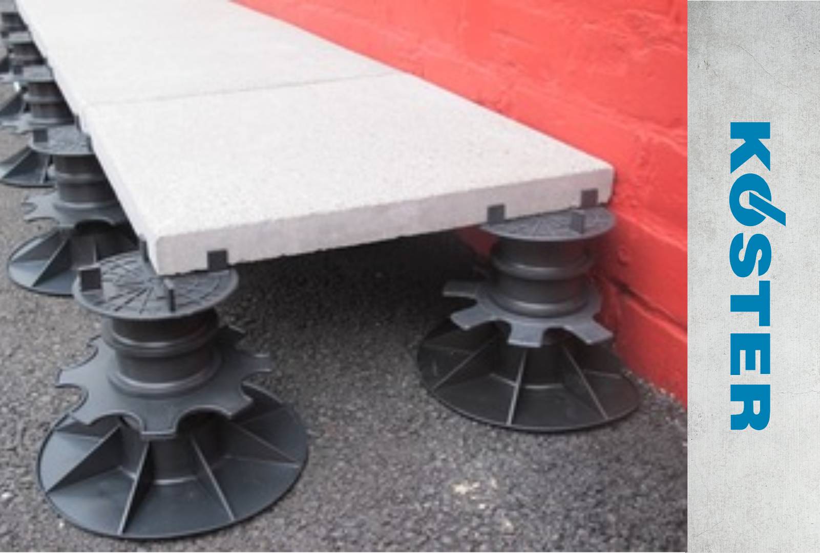 Koster Adjustable Pedestal Supports - For paving and decking over a flat roof.