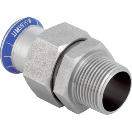 Geberit Mapress Stainless Steel Adaptor Union With Male Thread, Union Nut Made Of CrNi Steel (Silicone-Free)