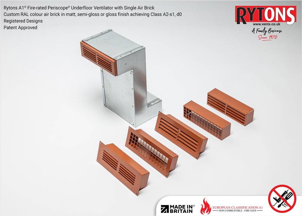 Rytons A1 Fire-rated Periscope® Underfloor Ventilator with Single Air Brick