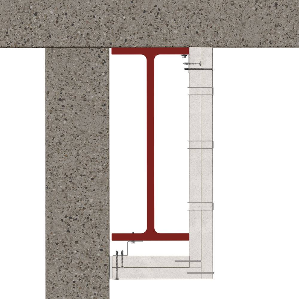 PROMATECT-250® - 2 Sided Beam Protection up to 600 mm Deep and 325 mm Wide. Board fix to Angle, Z section fix to beam  - ST P250-009S