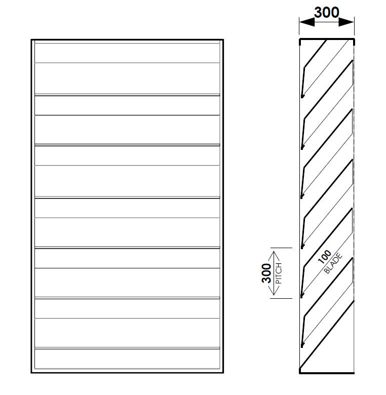 Acoustic Louvre Model AL3030, 300 mm deep - 300 mm Pitch Horizontal Metal Louvres