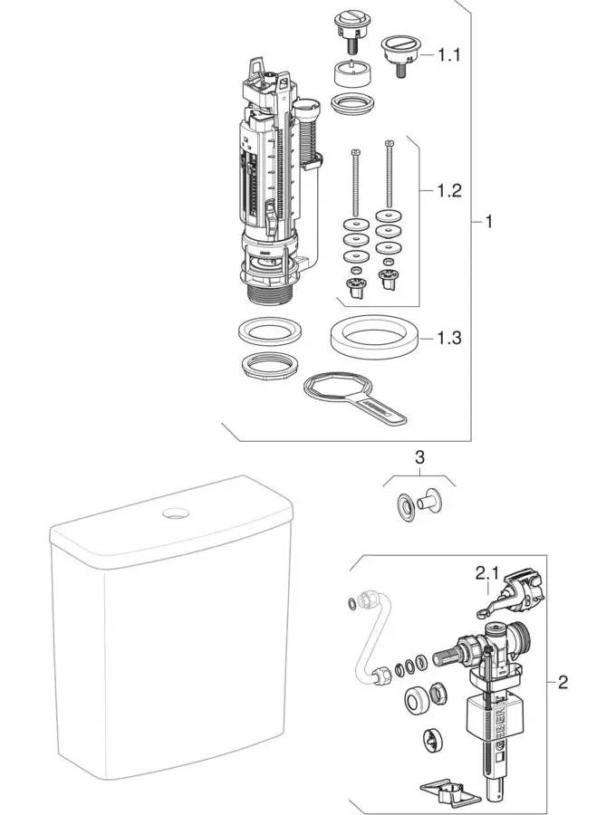 Geberit Selnova Square exposed cistern, close-coupled, dual flush, lateral water supply connection