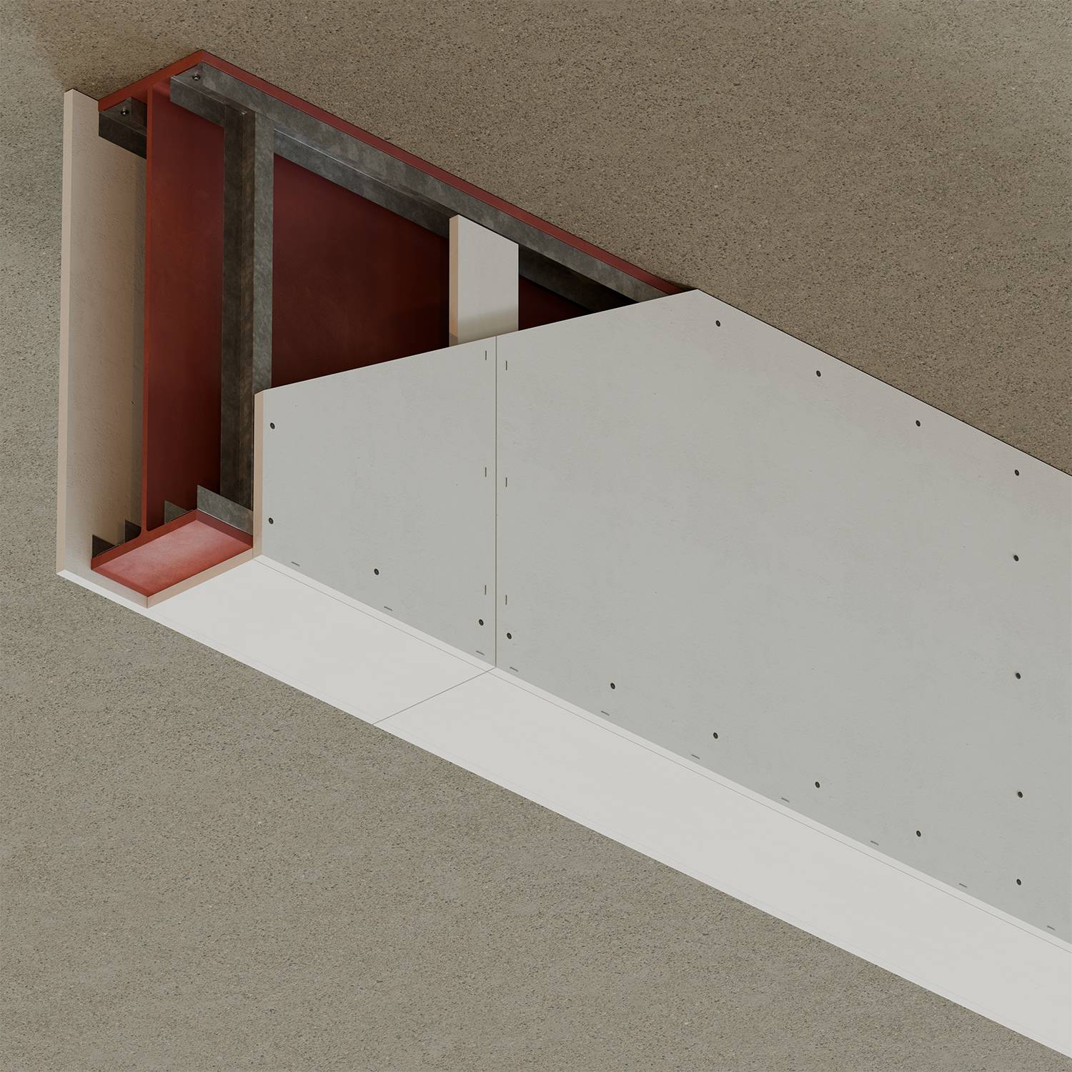 PROMATECT-250® - 3 Sided Beam Protection 600 mm to 1200 mm Deep. Board to framed casing fix - ST P250-021S