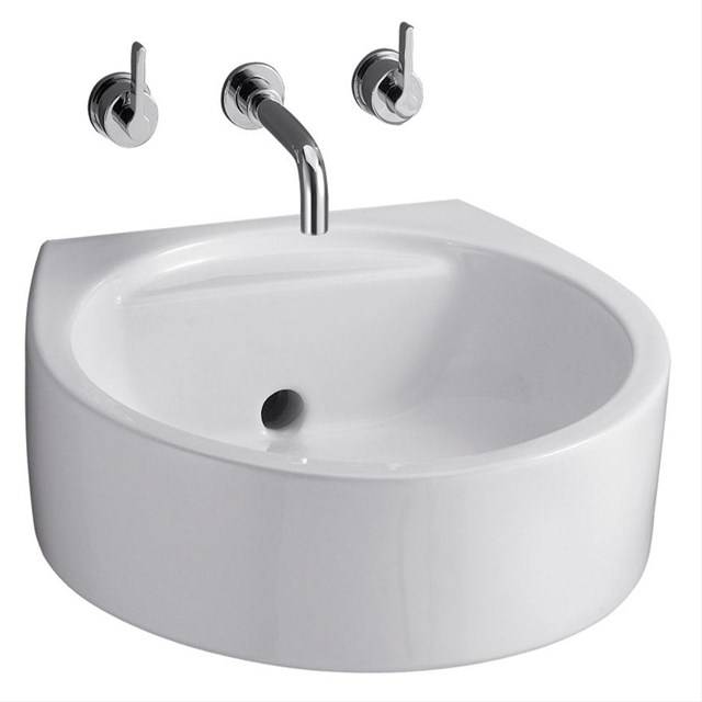 White Round 45cm Back Outlet Washbasin