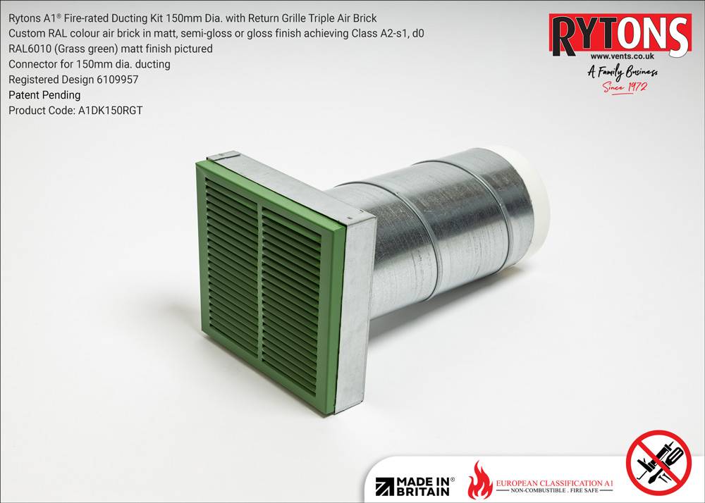 Rytons A1® Fire-rated 150 mm Dia. Ducting Kits with Triple Air Bricks
