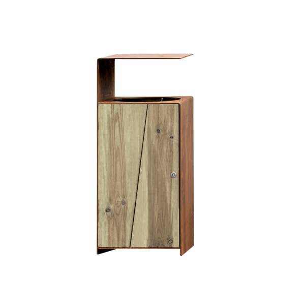 Benito Tor Wood and Corten Litter Bin