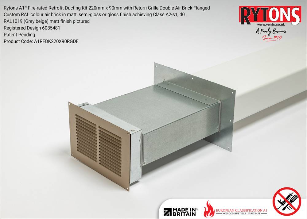 Rytons A1® Fire-rated Retrofit Ducting Kit 220mm x 90mm with Double Air Brick