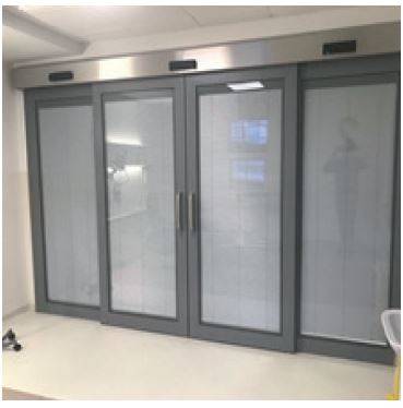 DT-A1 Hygieniglass sliding bi-parting door with fixed glazed panels