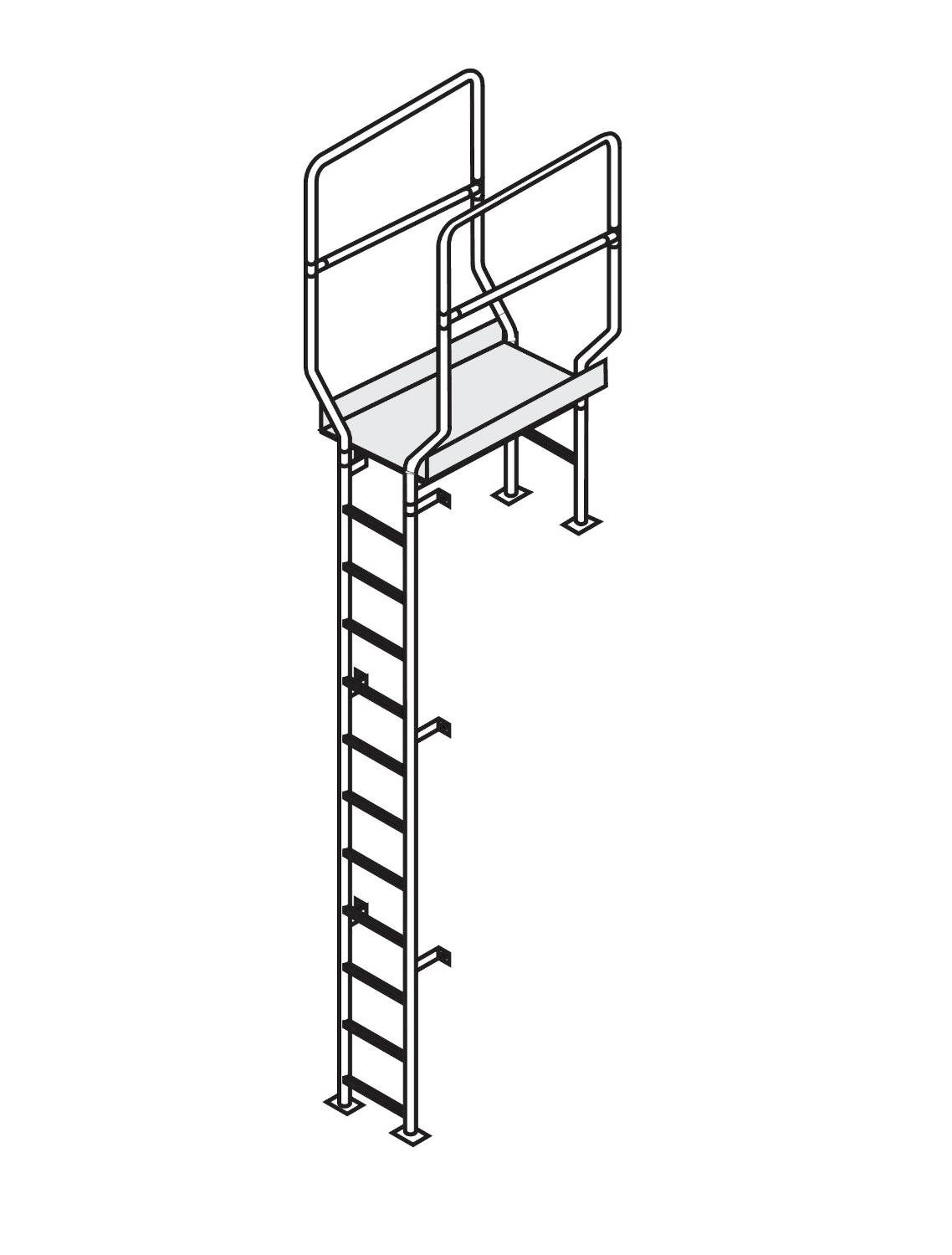 SL/PS - Fixed Vertical Ladder with Parapet Stepover Platform - Fixed Vertical Ladder