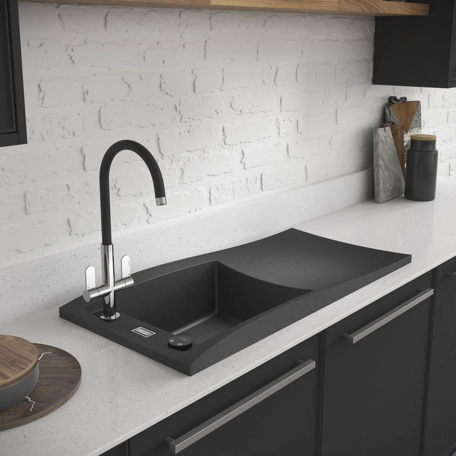 Linear Nero Monobloc - Contemporary Kitchen Mixer Tap