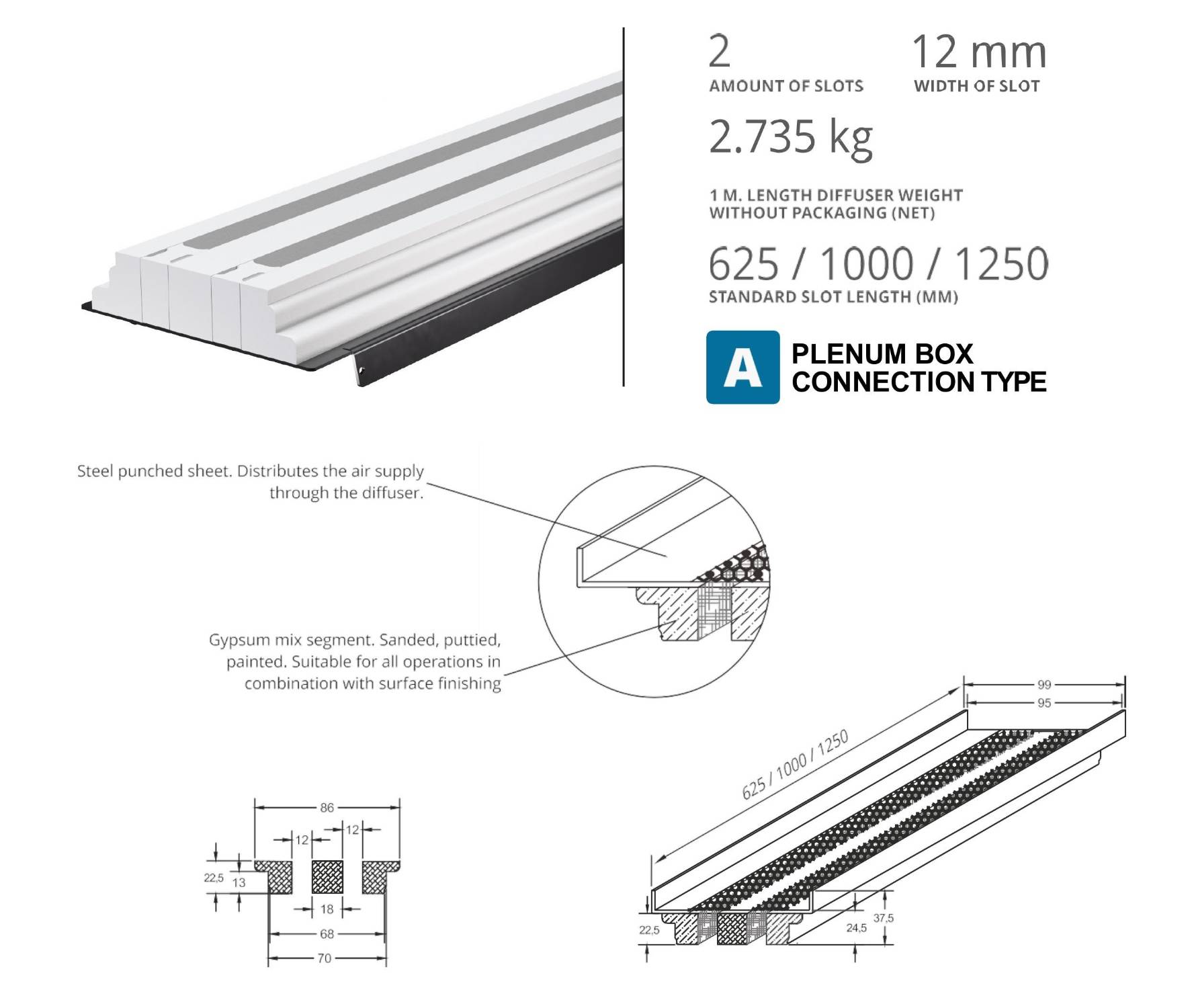 Standard Range Frameless Gypsum Linear Slot Diffusers - LINE - Air Diffusers