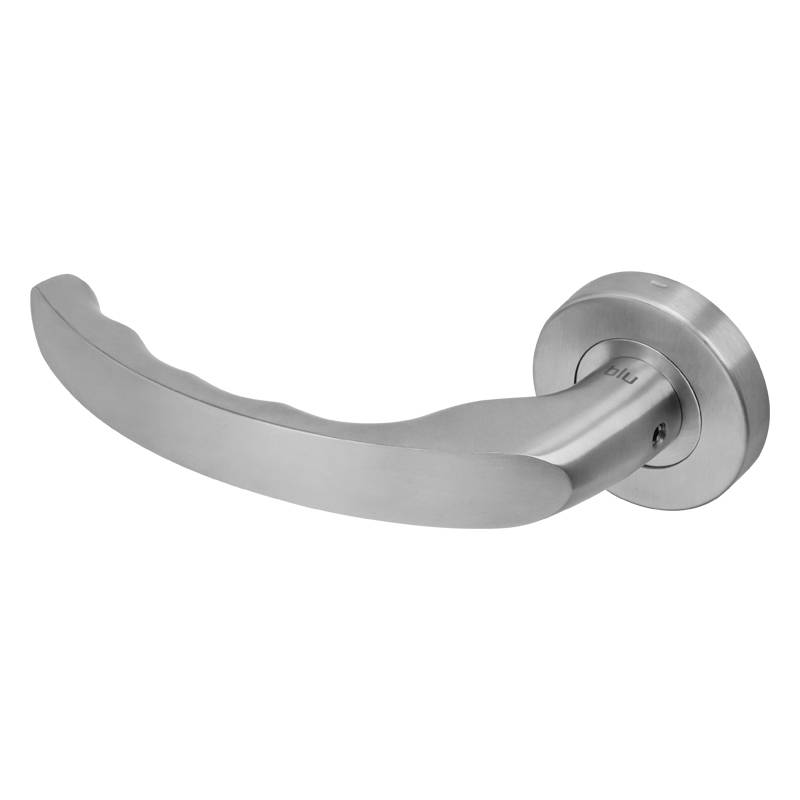 Stainless Steel Ergonomic Solid Lever Door Handle on Round Rose -  BLU™ KM035 - Stainless Steel Solid Lever Door Handle 