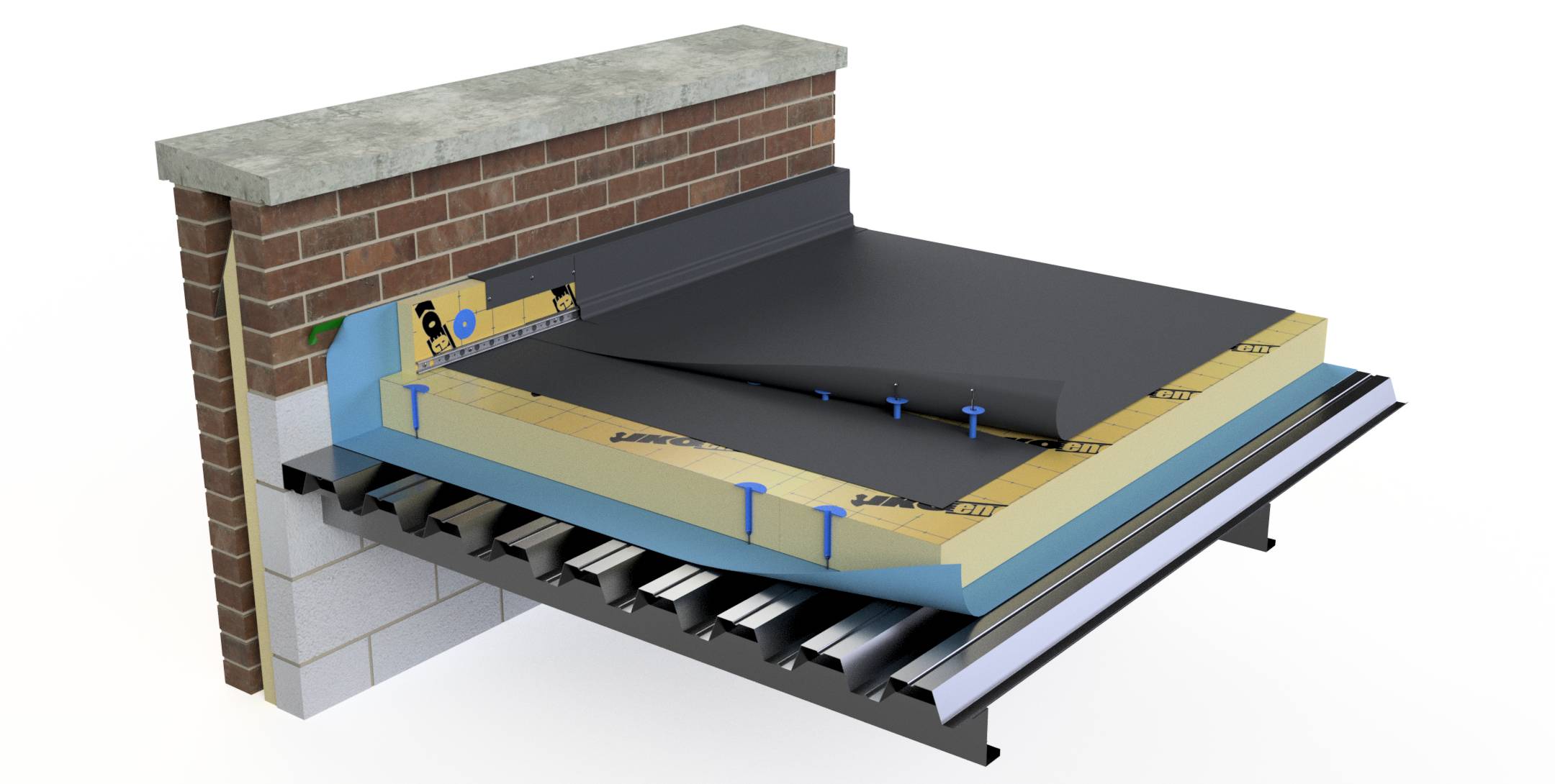 Mechanically Fixed Single Ply Warm Roof System - IKO Armourplan  P - 20/25 Year Guarantee - Warm roof system