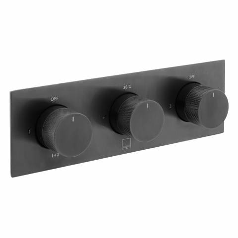 Knurled Accents 3 Outlet Thermostatic Tablet Shower Valve | IND-T128/3-H-BLKK | IND-T128/3-H-BRGK | IND-T128/3-H-BRNK | TAB-128/3-H-CPK