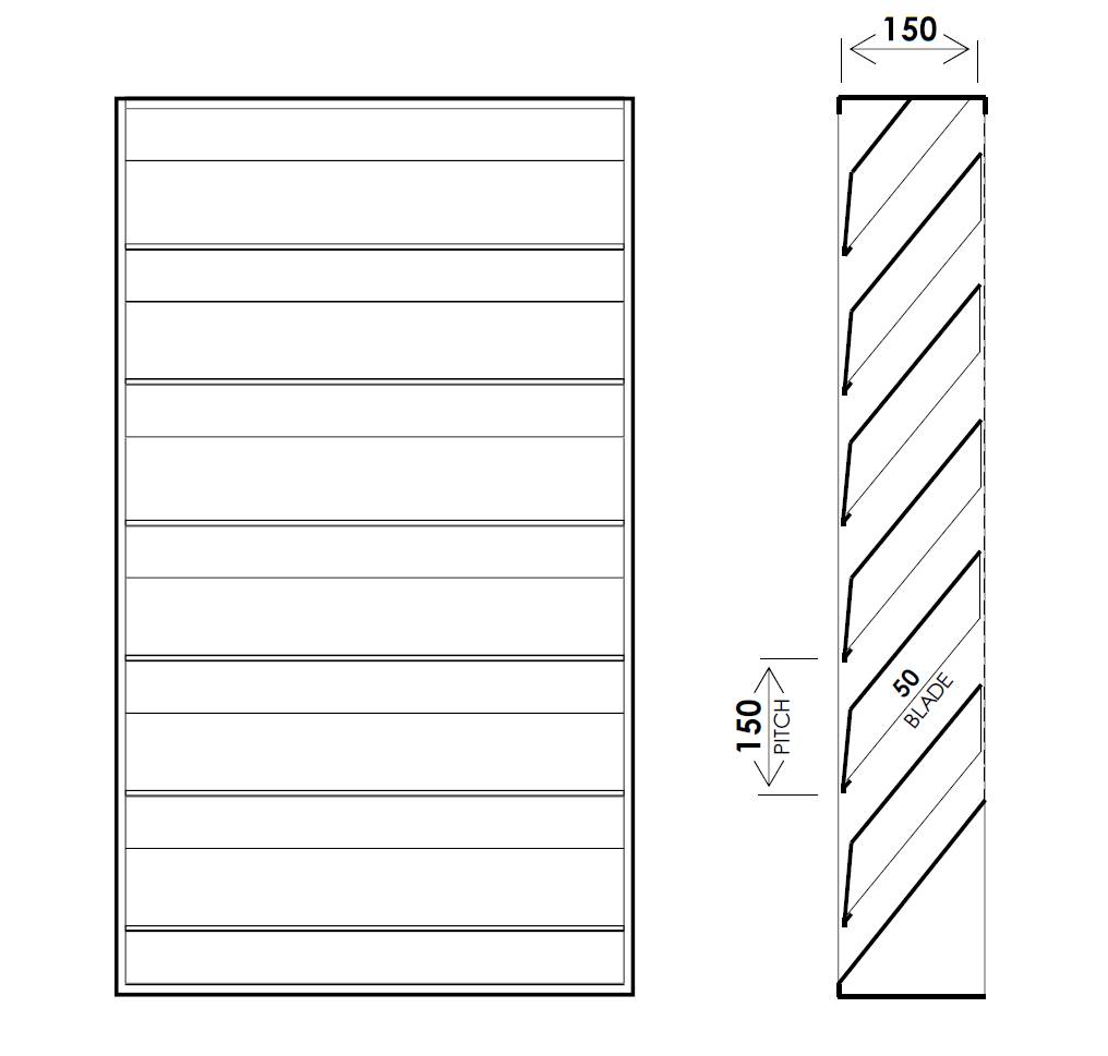 Acoustic Louvre Model AL1515, 150 mm deep - 150 mm Pitch Horizontal Metal Louvres