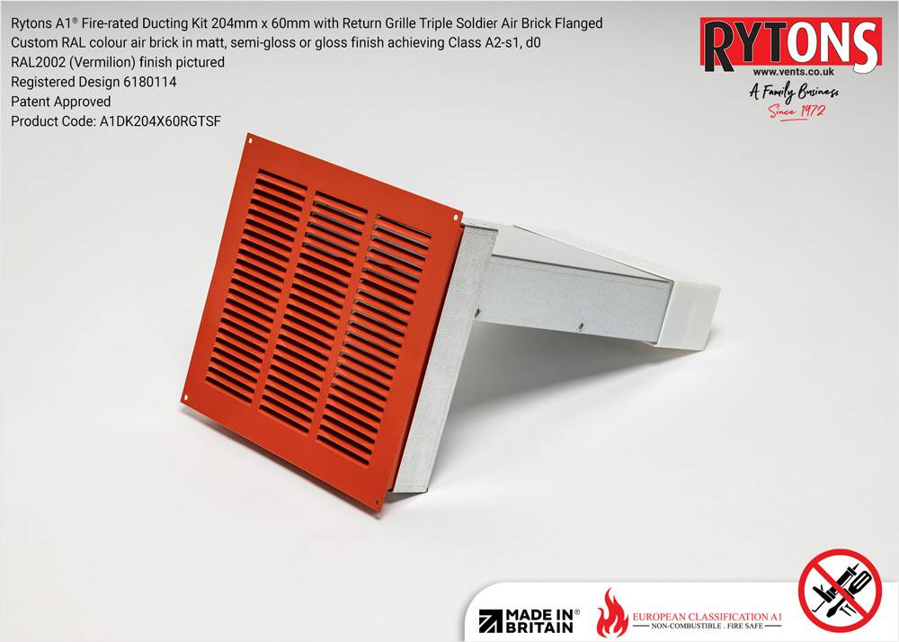 Rytons A1® Fire-rated Soldier Ducting Kit 204 x 60 mm with Triple Soldier Air Brick