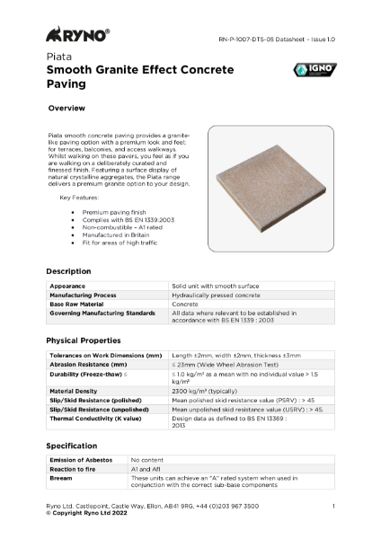 Piata Smooth Concrete Paving – Datasheet