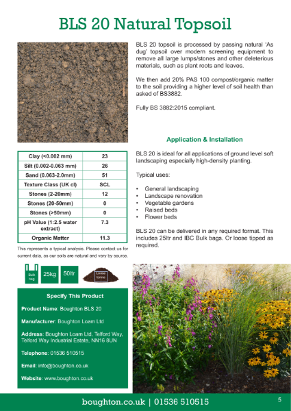 BLS 20 Boughton Screened - Natural Topsoil, Single Source Spec Sheet