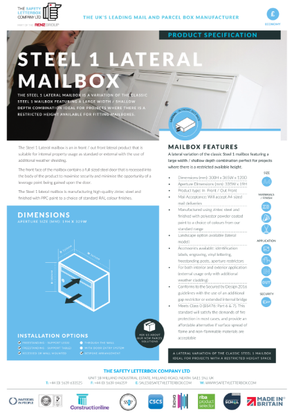 Steel 1 -  Lateral Mailbox Datasheet