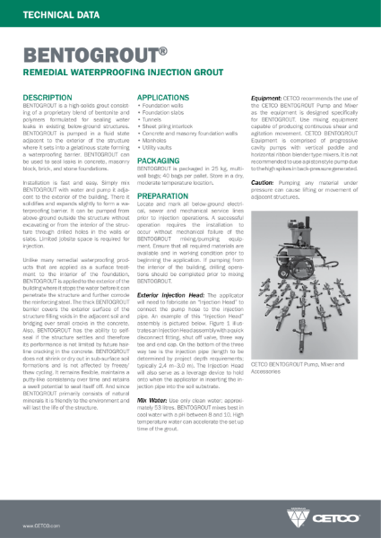 BENTOGROUT® - REMEDIAL WATERPROOFING INJECTION GROUT