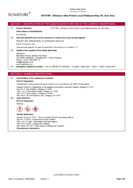 SIGnature Ultra Protect Dark Grey - Safety Data Sheet