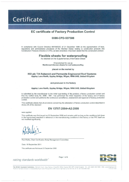 CE Marking Certificate - Flexible Sheets of Waterproofing