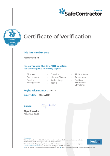 Safecontractor Certificate (SafePQQ PAS 91)