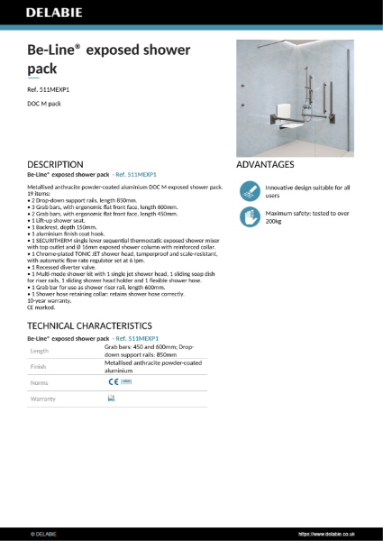 Doc M Shower Pack - Exposed, Metallised Anthracite Product Data Sheet