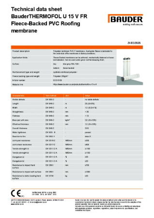 BauderTHERMOFOL U 15 V FR Fleece-Backed PVC Roofing membrane (Blue Grey)